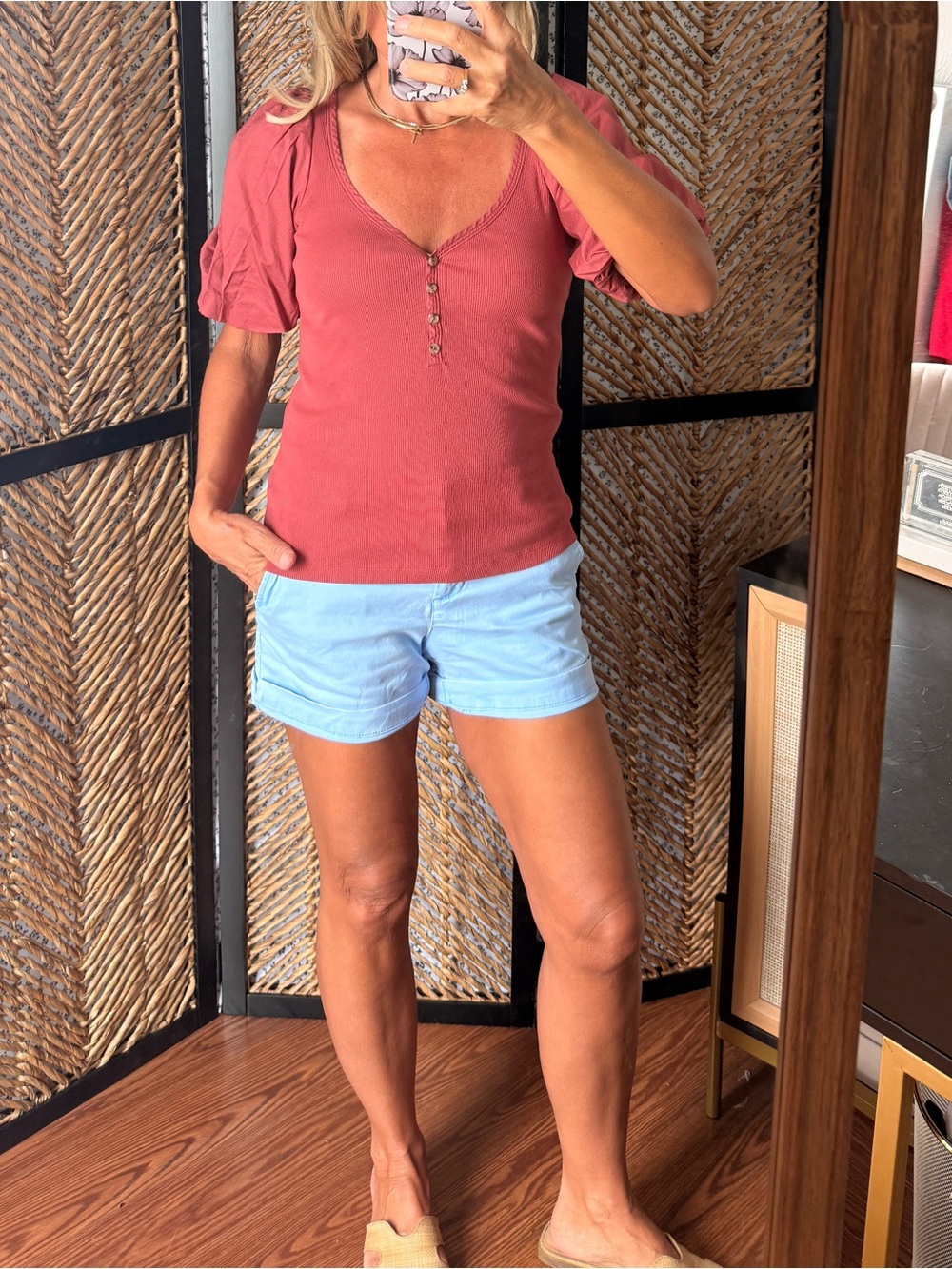 Old Navy Rust Henley Short Sleeve Top